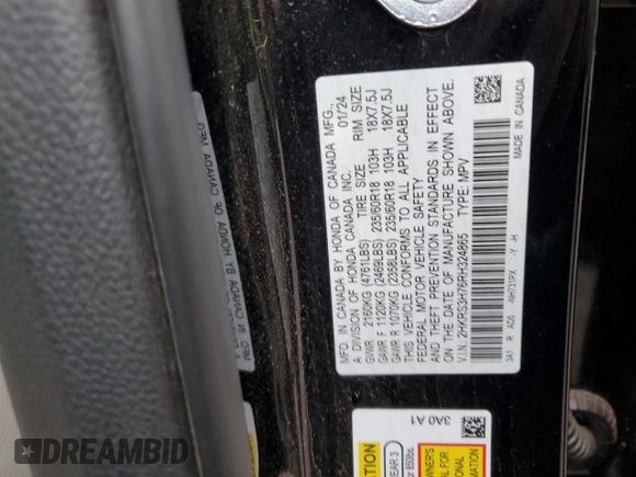 2024 Honda CR-V EX-L with VIN 2HKRS3H76RH324865, listed as a Copart auction lot 42231885 with Not Provided miles and Salvage Title. Bid and sale history available at DreamBid. Image 13.