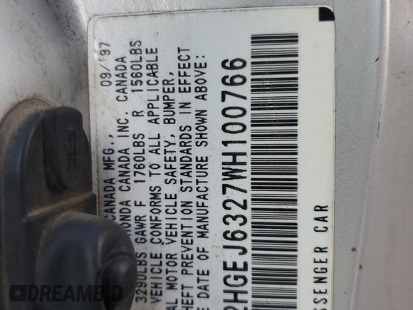 1998 Honda Civic CX with VIN 2HGEJ6327WH100766, listed as a Copart auction lot 45525865 with 265,388 mi miles and Salvage Title. Bid and sale history available at carsss.com. Image 12.