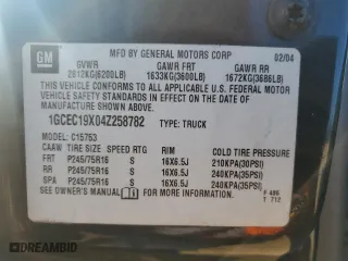 2004 Chevrolet Silverado 1500 Work Truck with VIN 1GCEC19X04Z258782, listed as a Copart auction lot 48362245 with 252,253 mi miles and Salvage Title. Bid and sale history available at carsss.com. Image 14.