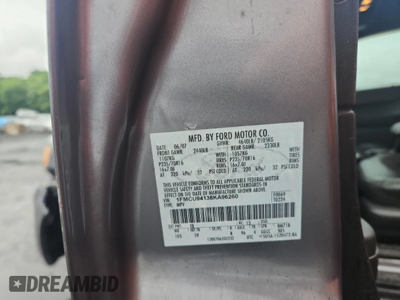 2008 Ford Escape Limited with VIN 1FMCU94138KA96260, listed as a Copart auction lot 64089815 with 213,053 mi miles and Salvage title. Bid and sale history available at DreamBid. Image 13.