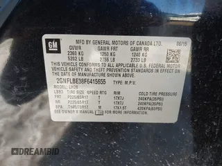 2015 Chevrolet Equinox LT with VIN 2GNFLBE38F6415655, listed as a IAAI auction lot 41330157 with 155,353 mi miles and . Bid and sale history available at carsss.com. Image 9.
