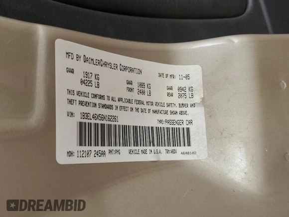 2006 Dodge Stratus SXT z VIN 1B3EL46X56N162261, wystawiony jako Copart lot #51186055 z przebiegiem 214 015 mil mil oraz Szkoda całkowita • Salvage title. Historia ofert i sprzedaży dostępna na DreamBid. Obrazek 12.