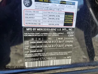 2007 Mercedes-Benz M 350 with VIN 4JGBB86E37A246528, listed as a Copart auction lot 49773195 with 143,043 mi miles and Salvage Title. Bid and sale history available at DreamBid. Image 14.
