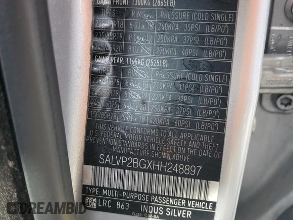 2017 Land Rover Range Rover Evoque SE z VIN SALVP2BGXHH248897, wystawiony jako Copart lot #58407095 z przebiegiem 53 016 mil mil oraz Szkoda całkowita • Salvage title. Historia ofert i sprzedaży dostępna na DreamBid. Obrazek 14.