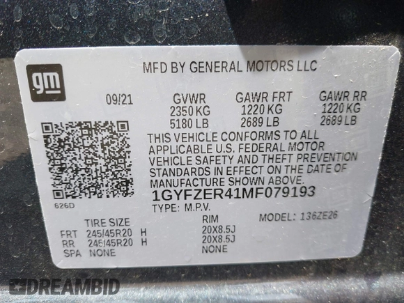 2021 Cadillac XT4 FWD Sport with VIN 1GYFZER41MF079193, listed as a IAAI auction lot 42331594 with 72,287 mi miles and . Bid and sale history available at DreamBid. Image 9.