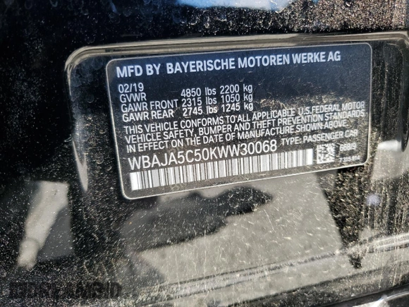 2019 BMW 5 Series 530i with VIN WBAJA5C50KWW30068, listed as a Copart auction lot 46162525 with Not Provided miles and Salvage Title. Bid and sale history available at DreamBid. Image 14.