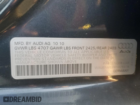 2011 Audi A4 2.0T Premium Plus with VIN WAUEFAFL0BN029318, listed as a Copart auction lot 85724974 with 89,770 mi miles and Salvage Title. Bid and sale history available at carsss.com. Image 12.