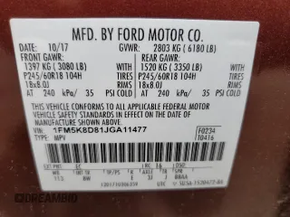 2018 Ford Explorer XLT with VIN 1FM5K8D81JGA11477, listed as a Copart auction lot 58386475 with 93,818 mi miles and Salvage title. Bid and sale history available at DreamBid. Image 14.