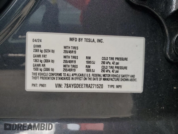 2024 Tesla Model Y Long Range с VIN 7SAYGDEE7RA271520, выставлен на аукционе Copart как лот 56526025 с пробегом 28 745 миль миль и Списание • Salvage title. История ставок и продаж доступна на DreamBid. Изображение 13.