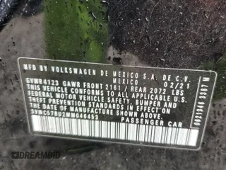 2021 Volkswagen Jetta S z VIN 3VWC57BU2MM046453, wystawiony jako Copart lot #57240485 z przebiegiem 78 410 mil mil oraz Szkoda całkowita • Salvage title. Historia ofert i sprzedaży dostępna na DreamBid. Obrazek 12.