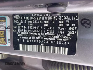 2013 Kia Sorento SX with VIN 5XYKWDA23DG415747, listed as a IAAI auction lot 41995757 with 165,894 mi miles. Bid and sale history available at carsss.com. Image 9.