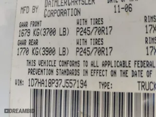 2007 Dodge Ram 1500 SLT with VIN 1D7HA18P37J557194, listed as a IAAI auction lot 41758167 with 343,081 mi miles. Bid and sale history available at carsss.com. Image 9.