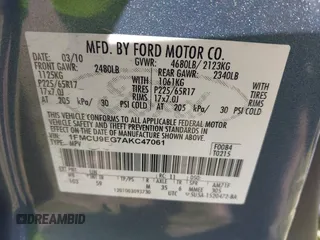 2010 Ford Escape Limited с VIN 1FMCU9EG7AKC47061, выставлен на аукционе IAAI как лот 42293703 с пробегом 190 754 миль миль и . История ставок и продаж доступна на DreamBid. Изображение 9.