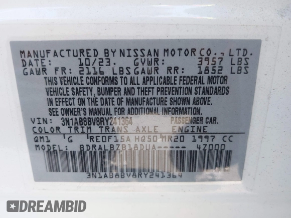 2024 Nissan Sentra S z VIN 3N1AB8BV8RY241364, wystawiony jako IAAI lot #39999788 z przebiegiem 8 509 mil mil oraz . Historia ofert i sprzedaży dostępna na DreamBid. Obrazek 9.