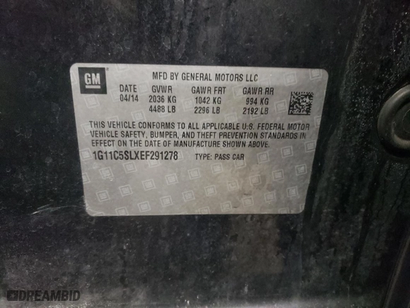 2014 Chevrolet Malibu LT with VIN 1G11C5SLXEF291278, listed as a Copart auction lot 45082295 with 143,477 mi miles and Salvage Title. Bid and sale history available at carsss.com. Image 12.