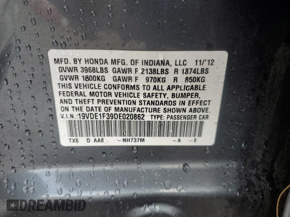 2013 Acura ILX with VIN 19VDE1F39DE020862, listed as a Copart auction lot 49168415 with 172,941 mi miles and Salvage Title. Bid and sale history available at carsss.com. Image 14.
