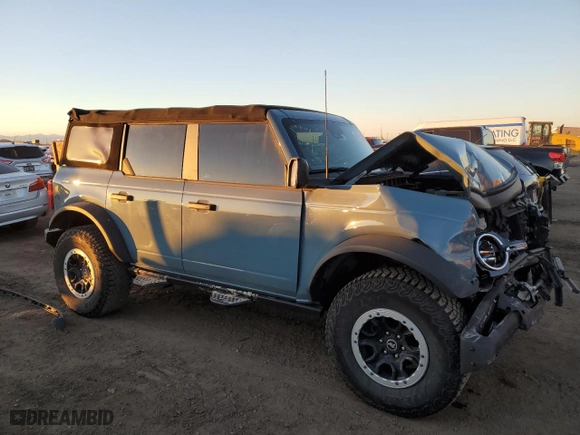 2022 Ford Bronco with VIN 1FMEE5DHXNLB66399, listed as a Copart auction lot 80951104 with 38,140 mi miles and Salvage Title. Bid and sale history available at carsss.com. Image 4.