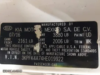 2017 Kia Forte LX with VIN 3KPFK4A74HE019922, listed as a IAAI auction lot 41795775 with 13,271 mi miles. Bid and sale history available at carsss.com. Image 9.