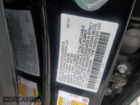 2023 Honda Accord Sport with VIN 1HGCY2F58PA069495, listed as a Copart auction lot 58288005 with 64,310 mi miles and Salvage title. Bid and sale history available at DreamBid. Image 12.