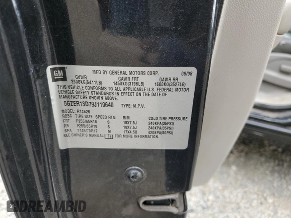 2009 Saturn Outlook XE z VIN 5GZER13D79J119640, wystawiony jako Copart lot #72028414 z przebiegiem 182 050 mil mil oraz Szkoda całkowita • Salvage title. Historia ofert i sprzedaży dostępna na DreamBid. Obrazek 13.
