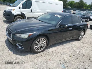 2021 Infiniti Q50 Luxe with VIN JN1EV7BR5MM752693, listed as a Copart auction lot 60027225 with 74,398 mi miles and Salvage title. Bid and sale history available at DreamBid. Image 1.