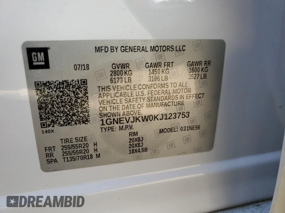 2019 Chevrolet Traverse RS with VIN 1GNEVJKW0KJ123753, listed as a Copart auction lot 50810243 with 94,749 mi miles. Bid and sale history available at carsss.com. Image 13.