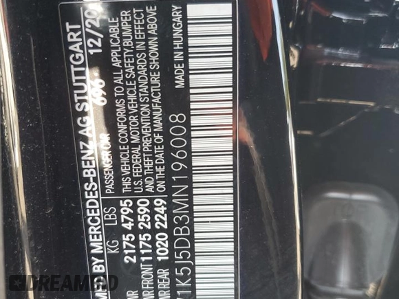 2021 Mercedes-Benz CLA 45 AMG with VIN W1K5J5DB3MN196008, listed as a Copart auction lot 61293884 with 31,051 mi miles and Salvage Title. Bid and sale history available at DreamBid. Image 13.