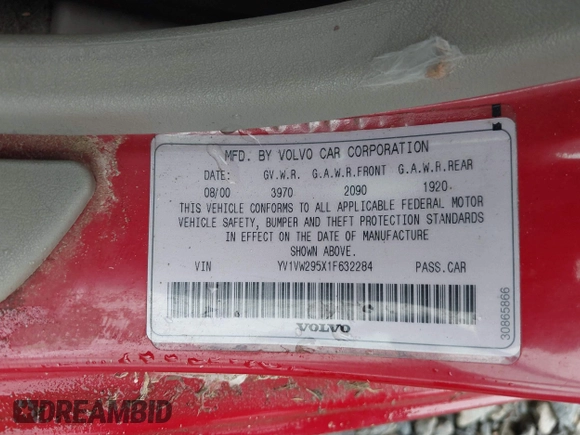 2001 Volvo V40 с VIN YV1VW295X1F632284, выставлен на аукционе IAAI как лот 42426338 с пробегом 161 048 миль миль и . История ставок и продаж доступна на DreamBid. Изображение 9.