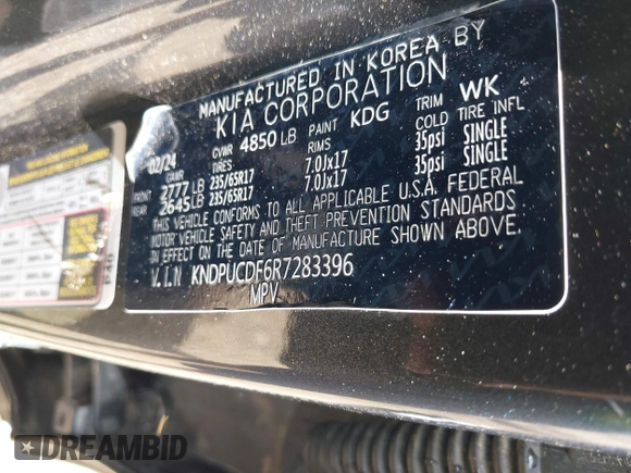 2024 Kia Sportage LX with VIN KNDPUCDF6R7283396, listed as a IAAI auction lot 42120724 with 28,387 mi miles and . Bid and sale history available at DreamBid. Image 9.