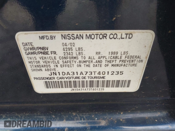 2003 Nissan Maxima GLE с VIN JN1DA31A73T401235, выставлен на аукционе IAAI как лот 42371917 с пробегом 184 450 миль миль и . История ставок и продаж доступна на DreamBid. Изображение 9.