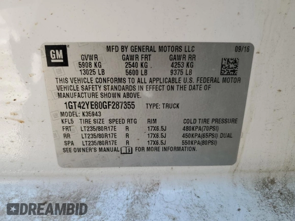 2016 GMC Sierra 3500HD Denali z VIN 1GT42YE80GF287355, wystawiony jako Copart lot #53024615 z przebiegiem 161 733 mil mil oraz Szkoda całkowita • Salvage title. Historia ofert i sprzedaży dostępna na DreamBid. Obrazek 12.