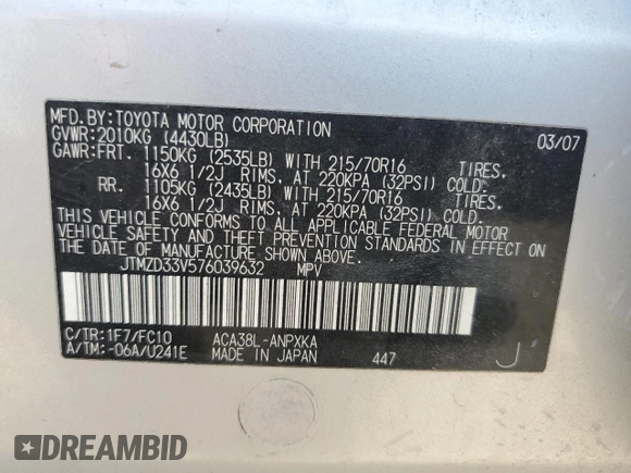 2007 Toyota RAV4 with VIN JTMZD33V576039632, listed as a Copart auction lot 51541925 with 127,765 mi miles and Salvage Title. Bid and sale history available at carsss.com. Image 14.