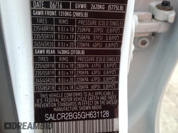 2016 Land Rover Discovery Sport HSE z VIN SALCR2BG5GH631128, wystawiony jako Copart lot #53319755 z przebiegiem 95 119 mil mil oraz Szkoda całkowita • Salvage title. Historia ofert i sprzedaży dostępna na DreamBid. Obrazek 14.