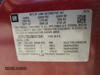 2011 GMC Terrain SLE-2 with VIN 2CTFLTEC2B6311241, listed as a Copart auction lot 66157525 with 228,104 mi miles and Clean title. Bid and sale history available at DreamBid. Image 13.
