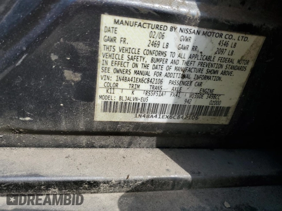 2006 Nissan Maxima 3.5 SE with VIN 1N4BA41EX6C842106, listed as a Copart auction lot 73371904 with 176,934 mi miles and Salvage Title. Bid and sale history available at carsss.com. Image 15.