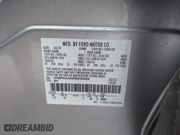 2024 Ford Edge SEL z VIN 2FMPK4J94RBA95926, wystawiony jako IAAI lot #42125104 z przebiegiem 36 543 mil mil oraz . Historia ofert i sprzedaży dostępna na DreamBid. Obrazek 9.