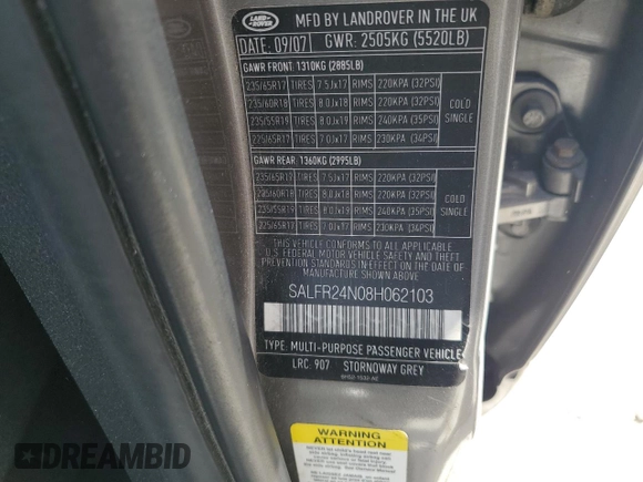 2008 Land Rover LR2 HSE with VIN SALFR24N08H062103, listed as a Copart auction lot 49750025 with 120,759 mi miles and Clean title. Bid and sale history available at DreamBid. Image 13.