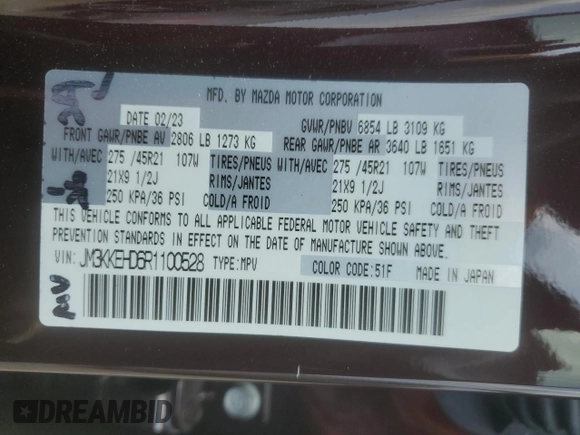2024 Mazda CX-90 Premium Plus with VIN JM3KKEHD6R1100528, listed as a Copart auction lot 59293835 with 29,241 mi miles and Salvage title. Bid and sale history available at DreamBid. Image 13.