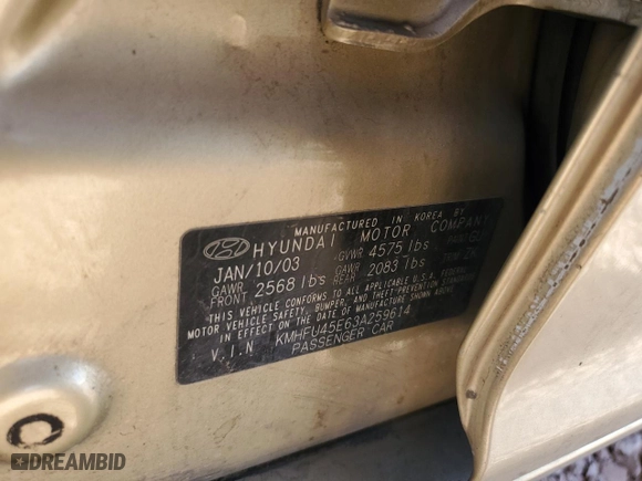 2003 Hyundai XG350 with VIN KMHFU45E63A259614, listed as a Copart auction lot 82042684 with 137,024 mi miles and Salvage Title. Bid and sale history available at carsss.com. Image 14.