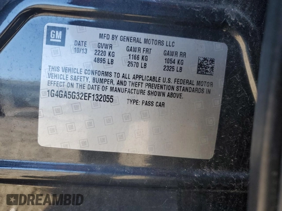 2014 Buick LaCrosse with VIN 1G4GA5G32EF132055, listed as a Copart auction lot 87647425 with 128,951 mi miles and Non repairable. Bid and sale history available at DreamBid. Image 12.