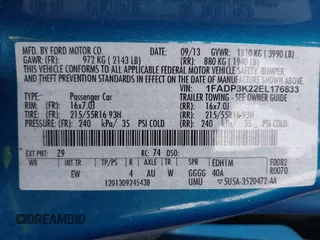 2014 Ford Focus SE with VIN 1FADP3K22EL176833, listed as a IAAI auction lot 41509937 with Not Provided miles. Bid and sale history available at carsss.com. Image 9.