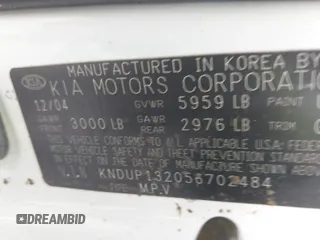 2005 Kia Sedona LX with VIN KNDUP132056702484, listed as a IAAI auction lot 42099572 with 195,528 mi miles and . Bid and sale history available at DreamBid. Image 9.