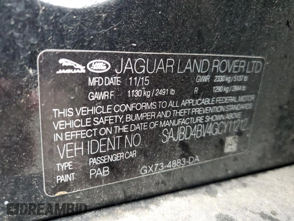 2016 Jaguar XF 35t Premium z VIN SAJBD4BV4GCY11212, wystawiony jako Copart lot #72271964 z przebiegiem 39 753 mil mil oraz Szkoda całkowita • Salvage title. Historia ofert i sprzedaży dostępna na DreamBid. Obrazek 12.