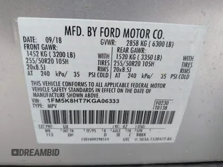2019 Ford Explorer Platinum с VIN 1FM5K8HT7KGA06333, выставлен на аукционе IAAI как лот 42094006 с пробегом 91 620 миль миль и . История ставок и продаж доступна на DreamBid. Изображение 9.