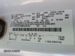 2021 Ford F-150 XL z VIN 1FTEX1EP5MKD46343, wystawiony jako Copart lot #46151405 z przebiegiem 197 930 mil mil oraz Szkoda całkowita • Salvage title. Historia ofert i sprzedaży dostępna na DreamBid. Obrazek 12.
