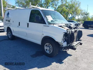 2021 Chevrolet Express Cargo Van with VIN 1GCWGAF71M1165944, listed as a IAAI auction lot 41825984 with 91,721 mi miles. Bid and sale history available at carsss.com. Image 1.