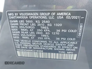 2021 Volkswagen Atlas SE с VIN 1V2JE2CA6MC219358, выставлен на аукционе IAAI как лот 41706051 с пробегом 48 622 миль миль и . История ставок и продаж доступна на DreamBid. Изображение 9.