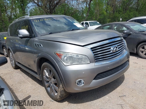 2014 Infiniti QX80 with VIN JN8AZ2NE4E9064351, listed as a IAAI auction lot 42123639 with 164,540 mi miles. Bid and sale history available at carsss.com. Image 1.