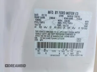 2010 Ford Escape Limited with VIN 1FMCU9E72AKC27235, listed as a IAAI auction lot 42378666 with 112,991 mi miles and . Bid and sale history available at DreamBid. Image 9.