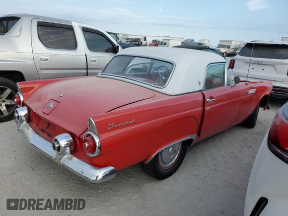 1955 Ford Thunderbird with VIN P5FH232488, listed as a Copart auction lot 76205064 with 5,608 mi miles and Salvage Title. Bid and sale history available at DreamBid. Image 3.